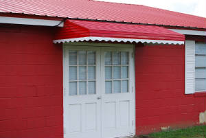 Red Aluminum Door Awning White Trim